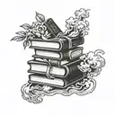 A tattoo of a stack of books with smoke rising from the top, symbolizing your love for reading and smoking weed tattoo design idea