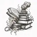 A tattoo of a stack of books with smoke rising from the top, symbolizing your love for reading and smoking weed tattoo design idea