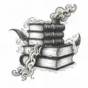 A tattoo of a stack of books with smoke rising from the top, symbolizing your love for reading and smoking weed tattoo design idea