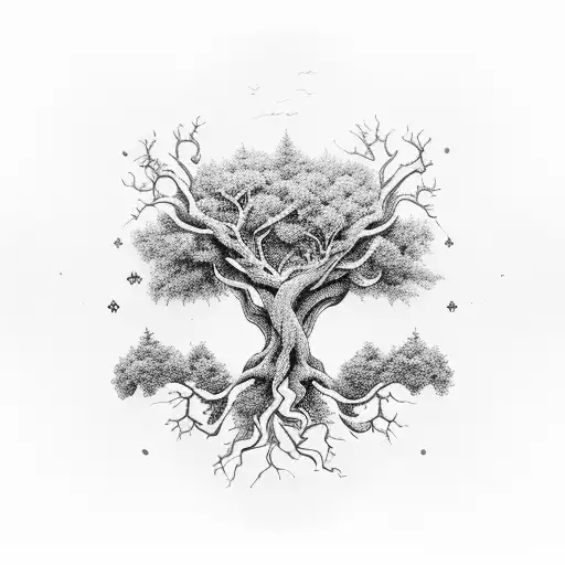 tree to heaven with roots to hell tattoo design idea