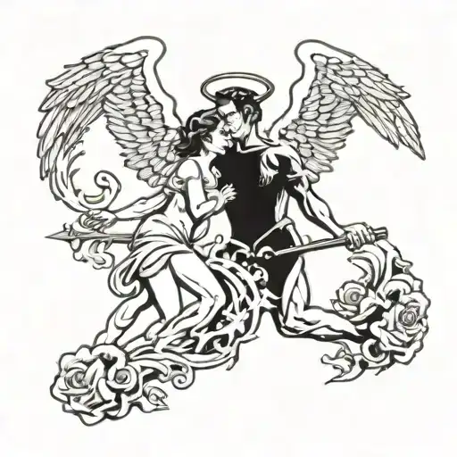 angel and demon tattoo design idea