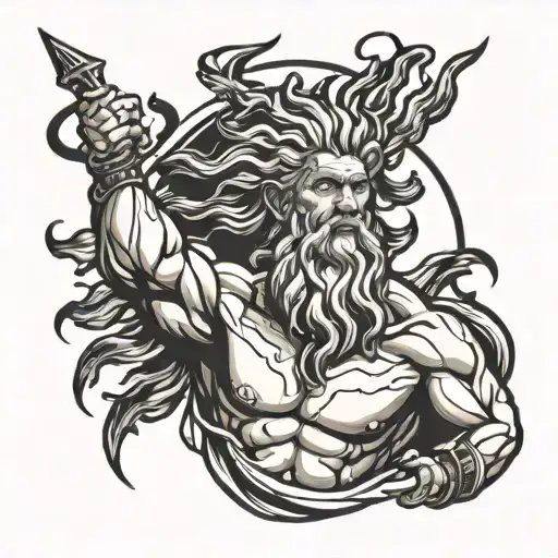 Zeus holding a lightning bolt tattoo design idea