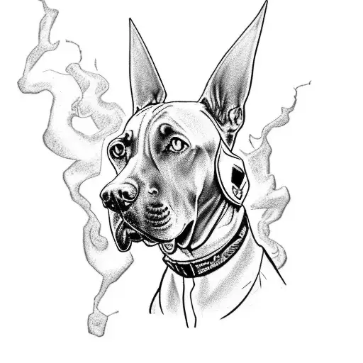 A Harry Potter themed tattoo featuring a Great Dane Weimaraner wearing a Hogwarts scarf and holding a lightning bolt wand tattoo design idea