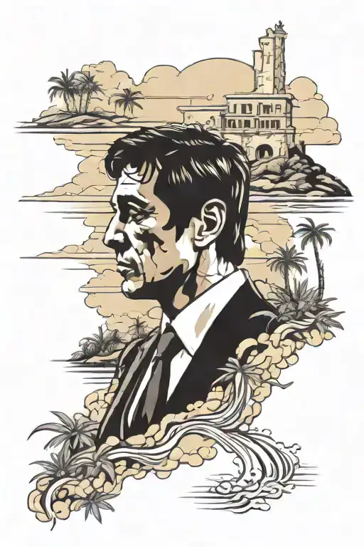 tony montana landscape tattoo design idea
