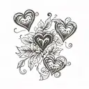 3 tiny black hearts with 2 tiny black hearts under it tattoo design idea