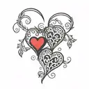 3 tiny black hearts with 2 tiny black hearts under it tattoo design idea