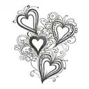 3 tiny black hearts with 2 tiny black hearts under it tattoo design idea