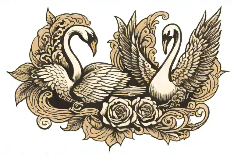 black and white swans up and down the arm tattoo design idea
