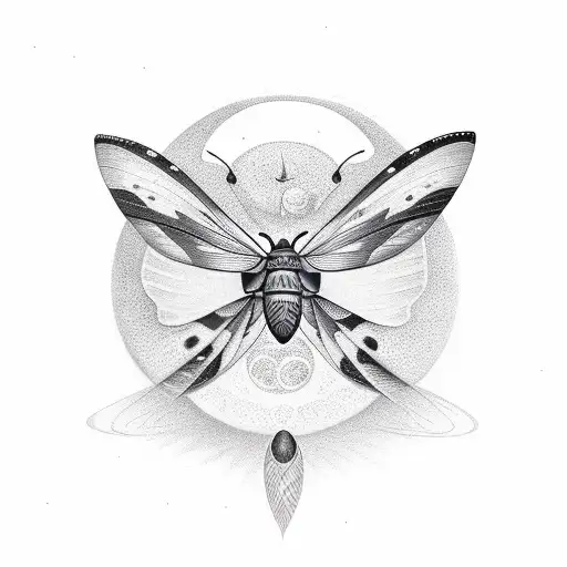 moth and moon tattoo design idea