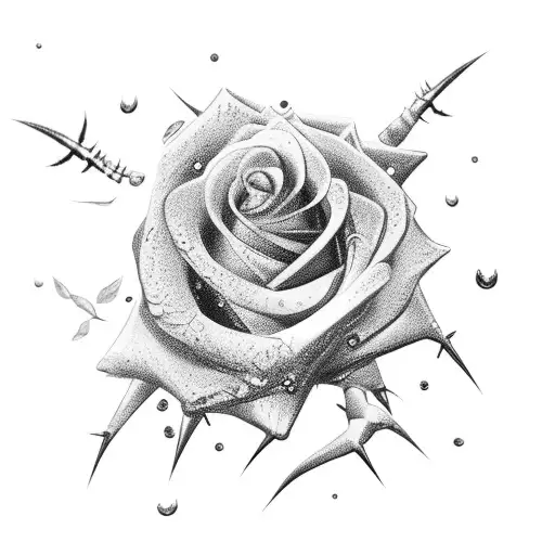 stem rose long thorns China tattoo design idea