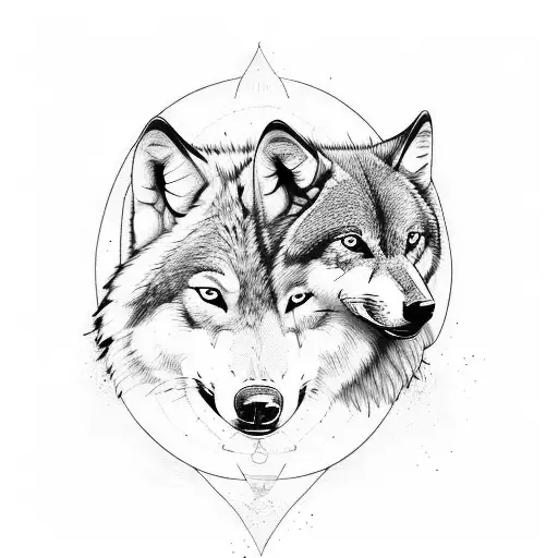 wolf with two wolf cubs tattoo design idea