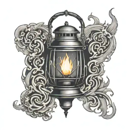 lantern with flames and smoke, dark, bray Wyatt tattoo design idea