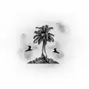 Palm tree with Gull tattoo design idea