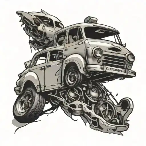 car crash survivor tattoo design idea