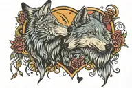 Wolf howling at bad moon flowers hearts butterflies music tattoo design idea