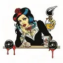 girl from the blink 182 state of enema album cover in an american traditional tattoo tattoo design idea