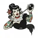 girl from the blink 182 state of enema album cover in an american traditional tattoo tattoo design idea