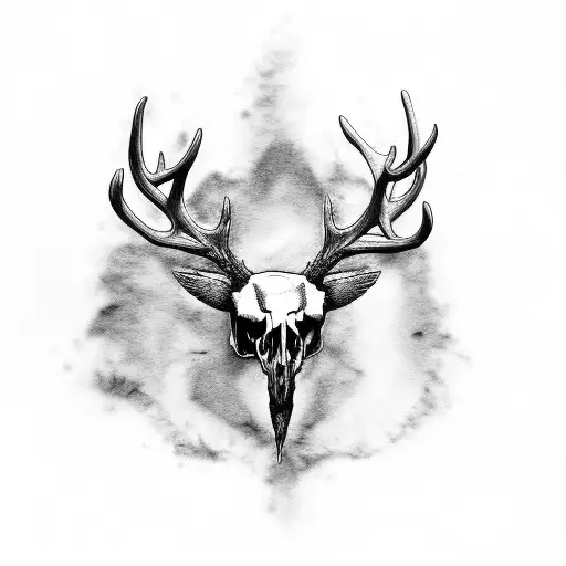raven on top of deer skull tattoo design idea