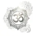 om symbol surrounded by sun rays tattoo design idea