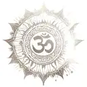 om symbol surrounded by sun rays tattoo design idea