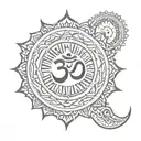 om symbol surrounded by sun rays tattoo design idea