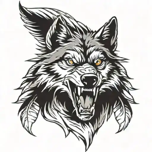 wolf growling eagle feathers  tattoo design idea