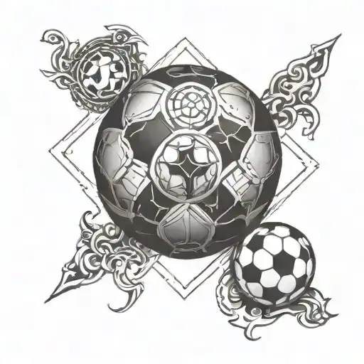 A soccer ball with religious symbols intertwined, representing the client's love for soccer and Christianity tattoo design idea