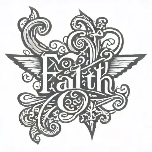 A tattoo of the word 'faith' in a stylized script font with a subtle cross incorporated into the design tattoo design idea