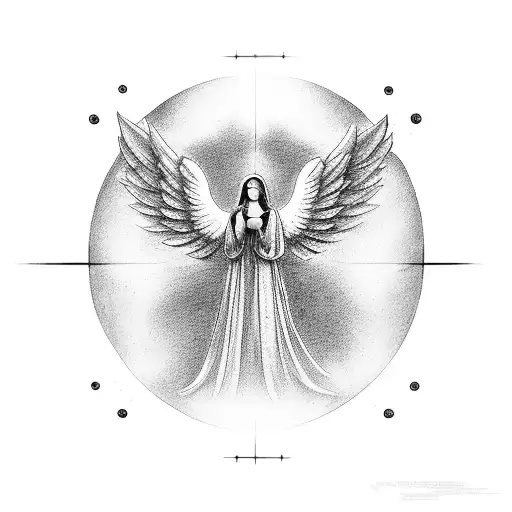 guardian angel waiting at bottom of stairs to heaven gates tattoo design idea