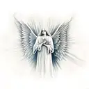 guardian angel waiting at bottom of stairs to heaven gates tattoo design idea