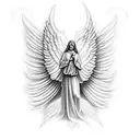 guardian angel waiting at bottom of stairs to heaven gates tattoo design idea