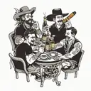 A tattoo design featuring a group of friends enjoying a fiesta with alcohol and cigars, symbolizing camaraderie and social gatherings tattoo design idea