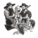 A tattoo design featuring a group of friends enjoying a fiesta with alcohol and cigars, symbolizing camaraderie and social gatherings tattoo design idea