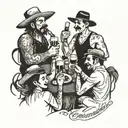 A tattoo design featuring a group of friends enjoying a fiesta with alcohol and cigars, symbolizing camaraderie and social gatherings tattoo design idea