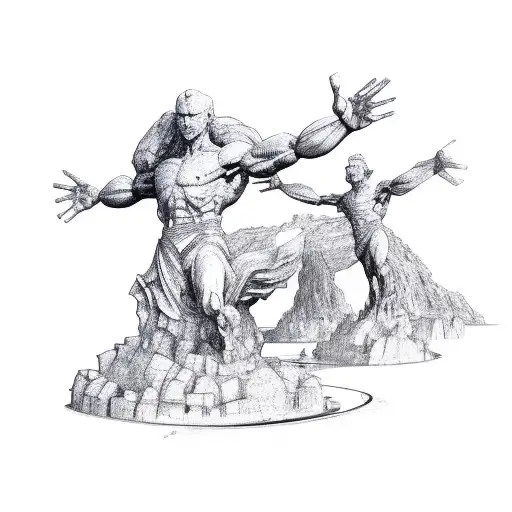 statue with outstretched arms tattoo design idea