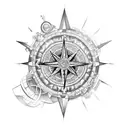 An intricate compass design with the words fearless and travel intertwined in the direction arrows tattoo design idea