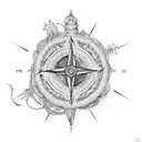 An intricate compass design with the words fearless and travel intertwined in the direction arrows tattoo design idea