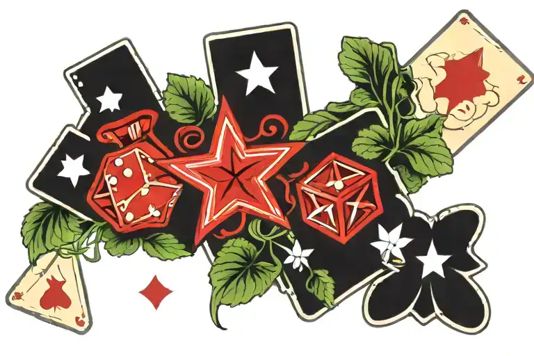 red star, clover, dice, playing cards tattoo design idea