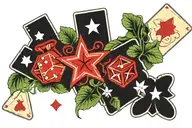 red star, clover, dice, playing cards tattoo design idea