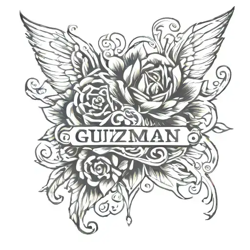 the name Guzman around the collar bone  tattoo design idea