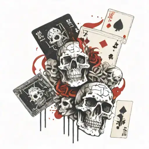 skulls,playing cards,flames,chainee tattoo design idea