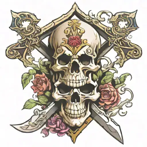 skull swords family crest tattoo design idea
