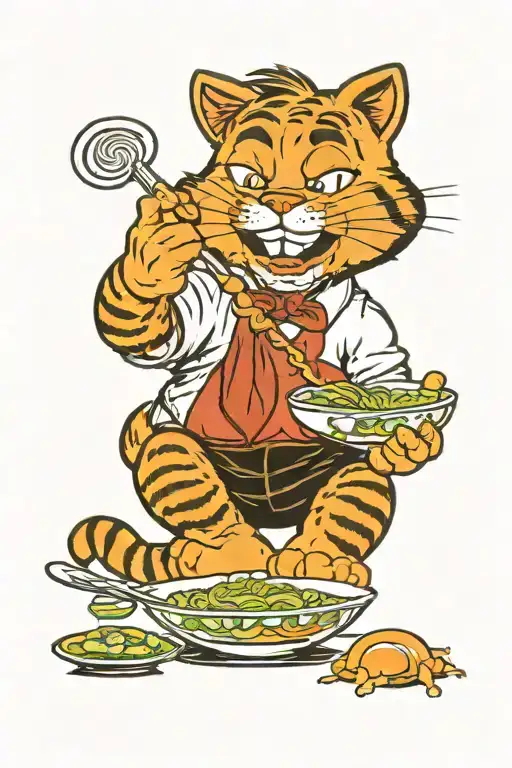 garfield eating a bowl of pho tattoo design idea