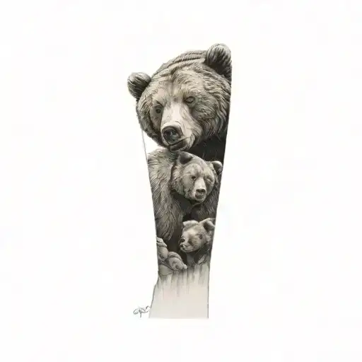 a grizzly bear and his cubs tattoo design idea