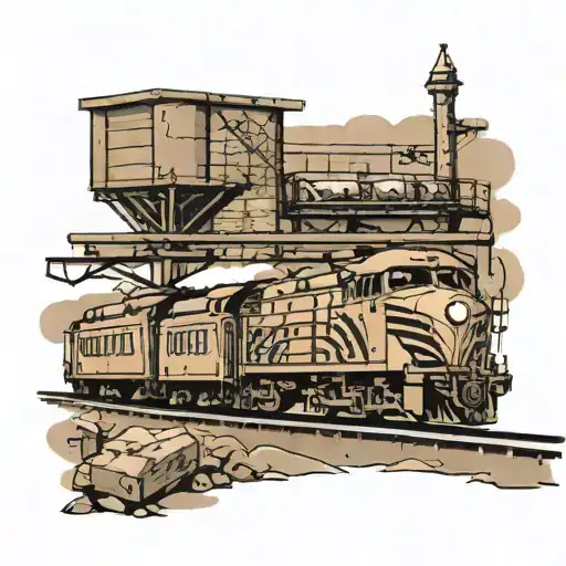 prison and freight train passing tattoo design idea