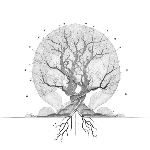 An electrical circuit intertwined with tree branches and leaves tattoo design idea