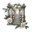 stairway to heaven with pearly gates and roses tattoo design idea