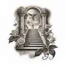 stairway to heaven with pearly gates and roses tattoo design idea