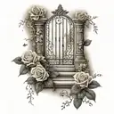 stairway to heaven with pearly gates and roses tattoo design idea