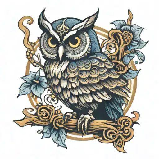 viking style owl perched tattoo design idea